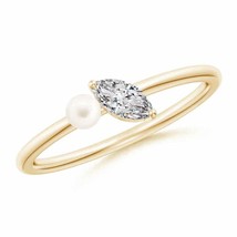 ANGARA Freshwater Pearl &amp; Tilted Marquise Diamond 2-Stone Grande Engagement Ring - £770.28 GBP