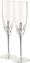 Champagne Flutes Wedding Toasting Glass Silver Love Hearts Glasses Toast 6-ounce - £60.77 GBP