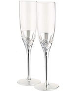 Champagne Flutes Wedding Toasting Glass Silver Love Hearts Glasses Toast... - £60.58 GBP
