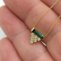 Women&#39;s Necklace 18k Yellow Gold Triangle Natural Diamonds Green Tourmaline - £561.14 GBP