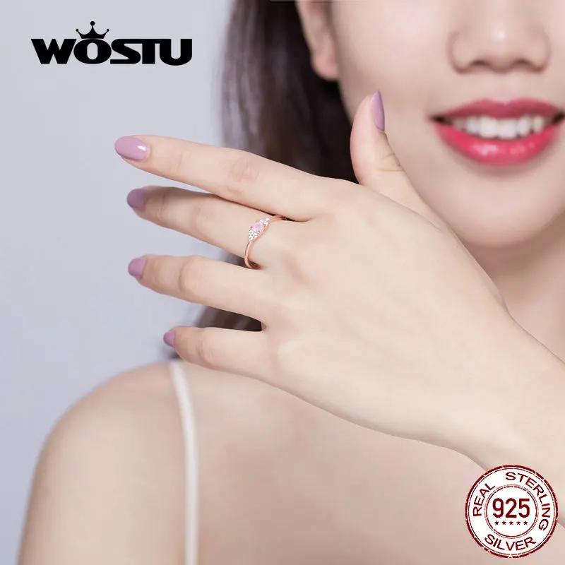 100% 925 Sterling Silver Pink Opal Ring For Women Wedding Rose Gold Zircon Finge - $22.41