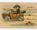 I&#39;d Like to Roll Along With You On The Road to Des Moines Iowa Postcard - $11.88