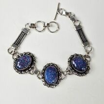 Blue Goldstone Sterling Silver Bracelet, Vintage Y2K Jewelry - €33,23 EUR