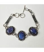 Blue Goldstone Sterling Silver Bracelet, Vintage Y2K Jewelry - $38.60