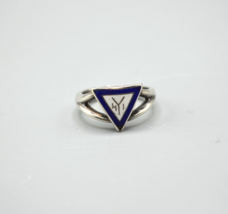 Birks Sterling Silver Enamel Triangle Ring Blue White HYI HIY 925 Size 3 Pinky - £38.57 GBP