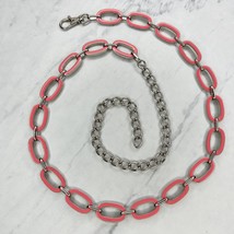 Silver Tone Coral Taupe Reversible Metal Chain Link Belt OS One Size - $19.79