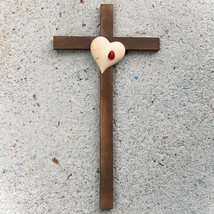 Dark Wooden Wall Cross with Heart and Tear,Religious Catholic Christian Gifts, C - £31.94 GBP+