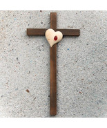 Dark Wooden Wall Cross with Heart and Tear,Religious Catholic Christian ... - $55.30 CAD+