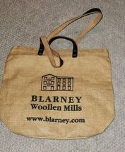 Blarney Woollen Mills Burlap Jute With Leather Straps Tote Shopping Bag - $11.49