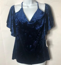 Alexia Admor Blue Velvet Cold Shoulder Top Size XL - £22.47 GBP