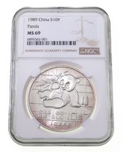 1989 Chine S10Y Argent Panda Classé Par NGC Comme MS-69 - £108.35 GBP