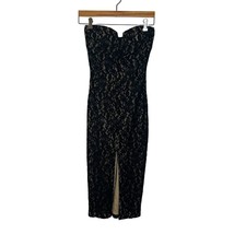 GLAMAZON Women&#39;s Black Tan Strapless Tube Top Dress Midi Front Slit Size... - $34.65