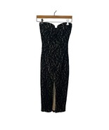 GLAMAZON Women&#39;s Black Tan Strapless Tube Top Dress Midi Front Slit Size... - $47.43 CAD