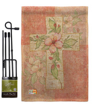 Pink Flower Cross Burlap - Impressions Decorative Metal Garden Pole Flag Set GS1 - £27.15 GBP