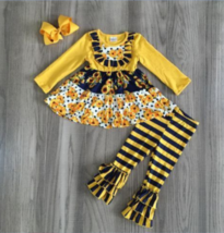 NEW Boutique Sunflower Tunic Dress &amp; Ruffle Leggings Girls Outfit Set - £11.37 GBP+