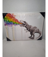 T-Rex Tastes the Rainbow Canvas Print 15 1/2&quot; X 12&quot; -New Sealed w/mounti... - $14.84