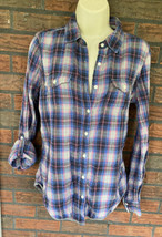 Victoria Secret Flannel Shirt Small Long Sleeve Roll Tab Cotton Blouse Top Cute - £21.07 GBP
