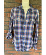 Victoria Secret Flannel Shirt Small Long Sleeve Roll Tab Cotton Blouse T... - £20.92 GBP