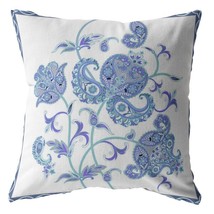 18" Blue White Wildflower Zippered Suede Throw Pillow - €92,92 EUR