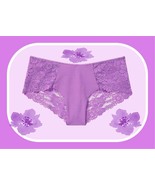 L   Purple Floral Side Full Back Lace NOSHOW Victorias Secret PINK Cheeky Panty - $12.50