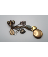 Antique Forget Me Not Hair Locket Brooch Multiple Charms Sterling Gold Filled - $148.50