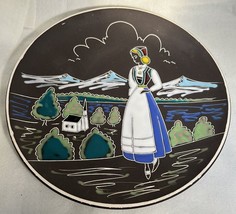 Arnold Wiig Fabrikker Halden Norway Flat Black Woman Hardanger Art Plate AWF 908 - £11.07 GBP