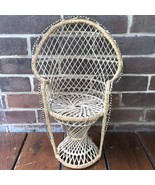 Vintage Mini Wicker Peacock Fan Back Rattan Chair Plant Stand Boho Decor... - $13.58 CAD
