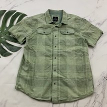 Prana Mens Button Up Shirt Size L Green Plaid Short Sleeve Cotton Blend - $27.71