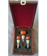 Box Set of 3 Stainless Steel Wood Ball Design Wine Bottle Stoppers in a ... - $19.79