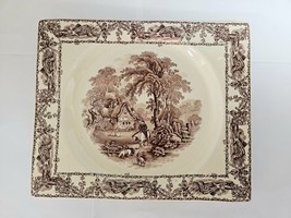 1940 Royal Staffordshire Rural Scenes Biarritz Brown Square Salad Plate 9&quot;x7.5&quot; - £31.37 GBP