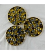 Set Of 3 MCM GLASS PEBBLE TRIFOOTED BRASS /gold TRIVET ART ROUND Mosaic ... - £91.08 GBP