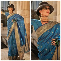 Blue Banarasi Silk Saree With Blouse Piece, Free Shipping, Gift for her,  SALE S - £64.54 GBP