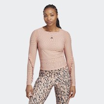 Adidas Print Clash Long Sleeve Yoga Top Pink Brown Size X Large - $34.83
