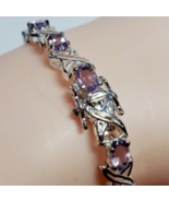 Solid Sterling 925 Silver Amethyst Birth Stone Hugs Kisses 7&quot; Bracelet 1... - £43.04 GBP