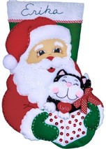DIY Design Works Santa &amp; Kitten Cat Christmas Eve Holiday Felt Stocking ... - £21.54 GBP