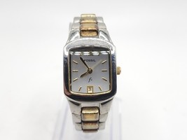 Fossil F2 Watch Women&#39;s New Battery Two-Tone Silver Date Dial 20mm - £16.38 GBP