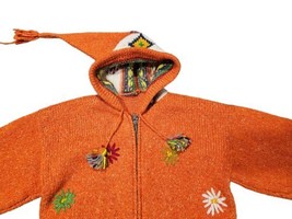 Natives Hand Knit by Otavalo Ecuador Wool Full Zip Hooded Sweater Jacket Floral - £40.81 GBP