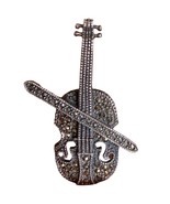 LARGE 925 STERLING SILVER AND MARCASITES VIOLINE BROOCH - $49.14