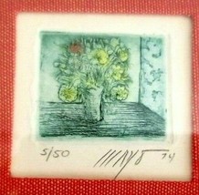 Miniature Signed Print MAYO 1974 Framed 5/50 Flowers In Vase - £22.12 GBP