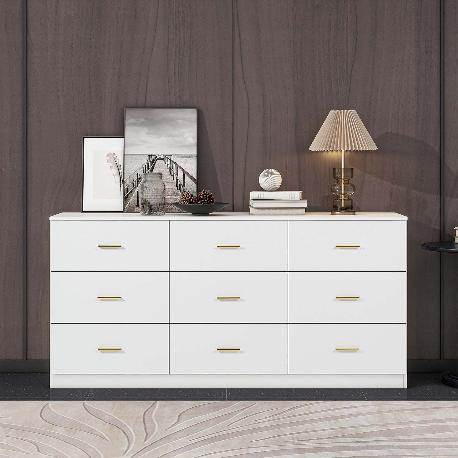Modern White 9-Drawer Dresser for Bedroom, Ample Wide Chest of Drawers Item image 2