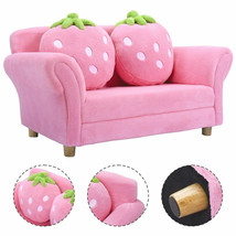 Kids Sofa Strawberry Armrest Chair Lounge Couch w/2 Pillow Children Toddler Pink - £195.03 GBP