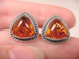 (PE40-2H) Orange Amber + .925 Sterling SILVER triangle shaped stud EARRINGS - £35.24 GBP