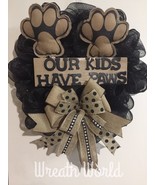 NEW HANDMADE DOG WREATH DOG DECOR OUR KIDS HAVE PAWS DOG PAW PRINT BLACK... - £53.74 GBP