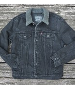 LEVIS Jacket Denim Jean JACKET Black Sherpa Lined Trucker Coat Mens Medium  - €64,66 EUR