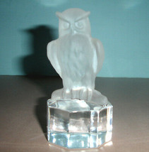 Goebel Owl Paperweight Frosted Crystal Art Glass Figurine Clear Base 4"H Vintage - $42.90