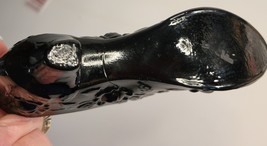 Fenton Black Glass Slipper with Heel Cabbage Rose image 6