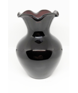 Black Amethyst Purple Vintage Ruffled Squat Glass Vase 6 Swirls  4&quot; Tall - €8,49 EUR