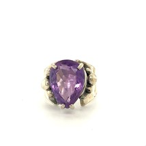 Vintage Signed Sterling Modern Gothic Pear Shape Amethyst Cocktail Ring Band 8 - £51.45 GBP