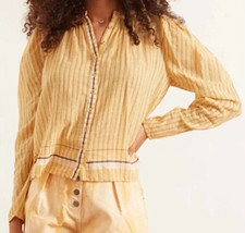 Ulla Johnson Women&#39;s Nour Striped Wheat Puff Sleeves Cotton Blouse Tunic... - £88.71 GBP