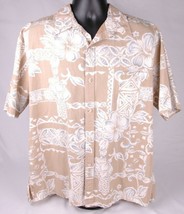 Cooke Street Hawaiian Short Sleeve Shirt-XL-Floral-Tan-Button Up-Honolulu USA - £23.33 GBP